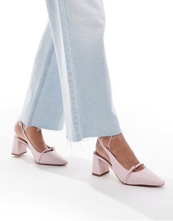 Skepper slingback block heeled shoes in light pink leather