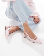 Skepper slingback block heeled shoes in light pink leather
