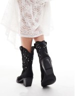Roan western heeled boots with stones in black