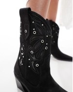 Roan western heeled boots with stones in black