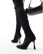 over the knee heeled sock boot in black