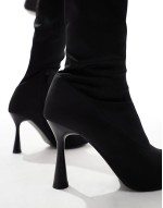 over the knee heeled sock boot in black
