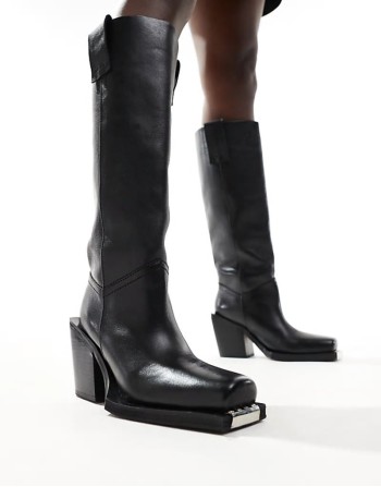 Celia leather western pull on boots in black