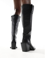 Celia leather western pull on boots in black