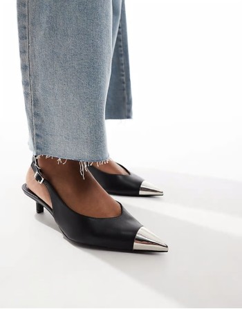 Seeker toe cap slingback mid heeled shoes in black