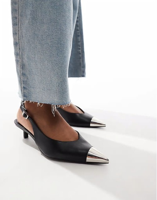 Seeker toe cap slingback mid heeled shoes in black