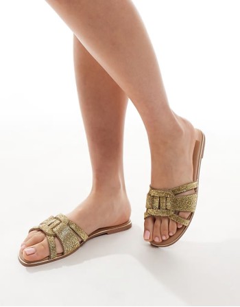 embellished cross strap sandal in gold