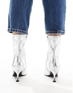 Wide Fit Ryder kitten heel sock boots in silver