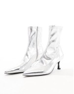 Wide Fit Ryder kitten heel sock boots in silver