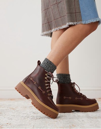 Stone Street lace up 7 eye elevated boots in burgundy