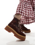 Stone Street lace up 7 eye elevated boots in burgundy