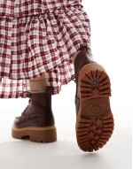 Stone Street lace up 7 eye elevated boots in burgundy
