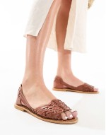 Francis leather woven flat sandals in tan