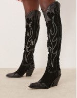 wild west thigh high suede western boots in black