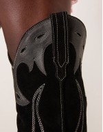 wild west thigh high suede western boots in black