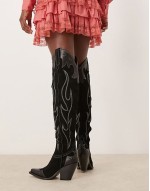 wild west thigh high suede western boots in black