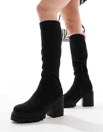 ‌Stylish knee high chunky boots in black