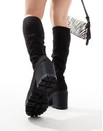 ‌Stylish knee high chunky boots in black