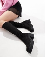 ‌Stylish knee high chunky boots in black