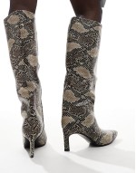 knee high kitten heel boot in snake