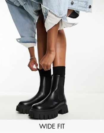 Wide Fit Anthem chunky chelsea boots in black