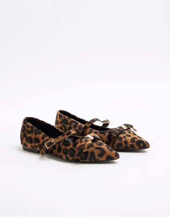 pointed mary jane ballet in leopard print