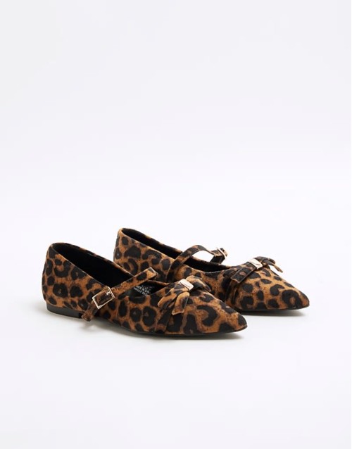 pointed mary jane ballet in leopard print