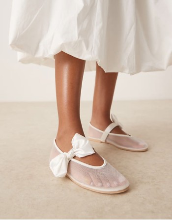 Sally ballet shoes with bow in mesh ivory
