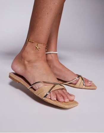 Simmi London Saffy Wide Fit square toe flat sandals in beige