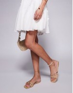 Simmi London Saffy Wide Fit square toe flat sandals in beige