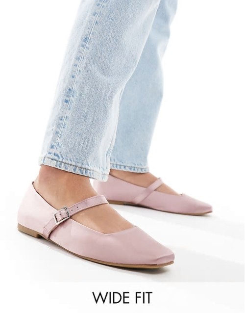 Wide Fit Lottie Mary Jane Ballet in Pink satin