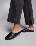 Camille studded flat mules in black