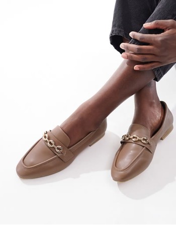 Wide Fit Macaroon chain loafer in Tan