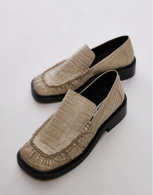 Premium Clover leather loafers with ruched detail in off white