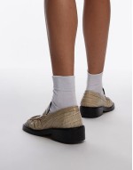 Premium Clover leather loafers with ruched detail in off white