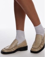 Premium Clover leather loafers with ruched detail in off white