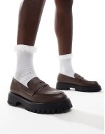 chunky penny loafers in distressed brown