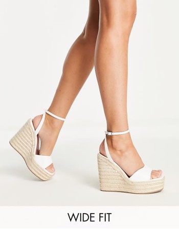 Wide Fit Tasha espadrille wedges in white