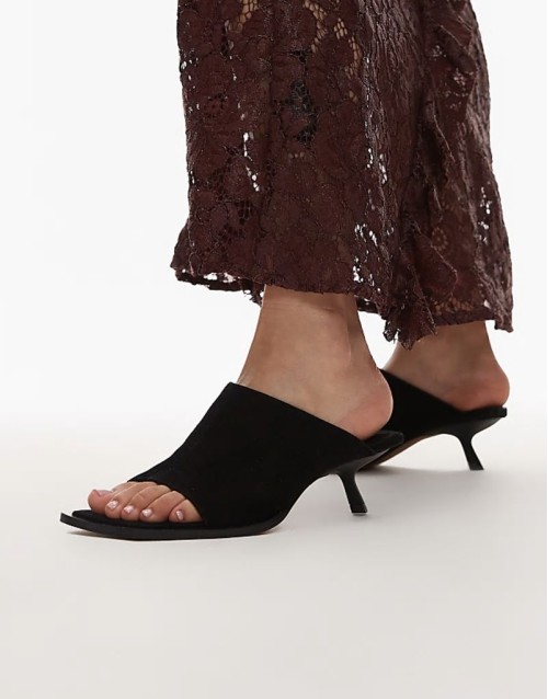 Ilya suede open square toe mule in black