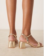 low block heeled sandals in gold