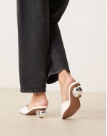 Holbrook metal heel detail heeled mules in white