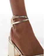 Audry Wide Fit strappy block heeled sandals in gold