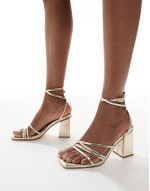 Audry Wide Fit strappy block heeled sandals in gold